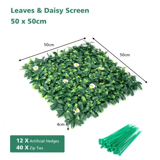 12 Pcs 20 x 20inch Artificial Daisy Hedge Plant Privacy Fence Hedge Panels