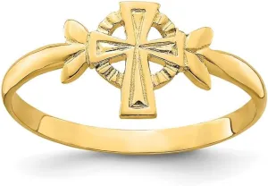 14k Solid Yellow Gold Polished Religious Faith Cross With Circle Ring Size 6 - Jewelry Gift for Mom
