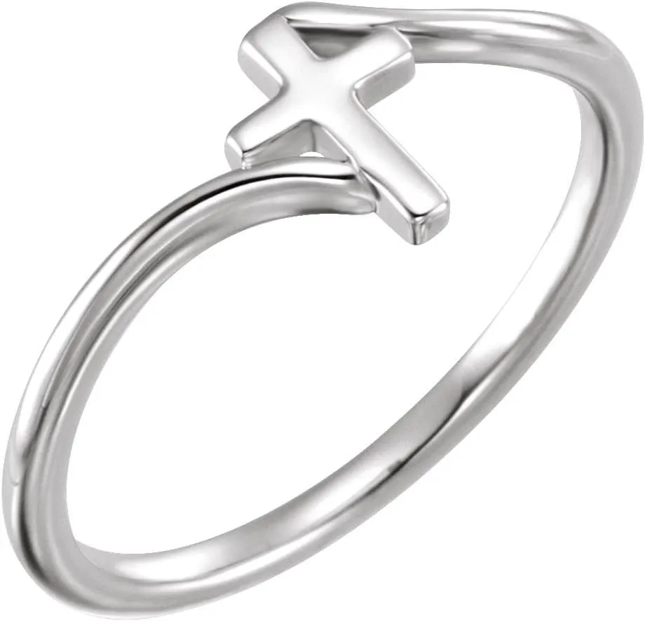 14k White Gold Polished Religious Faith Cross Bypass Ring Size 6.5 - Jewelry Gift for Mom