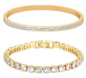 18K Gold Plated Nail Bangle Bracelets for Women,Love Friendship Stack Dainty Bangle Set Gift