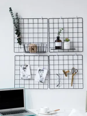 1pc Iron Grid Wall Hanging Decorative Rack