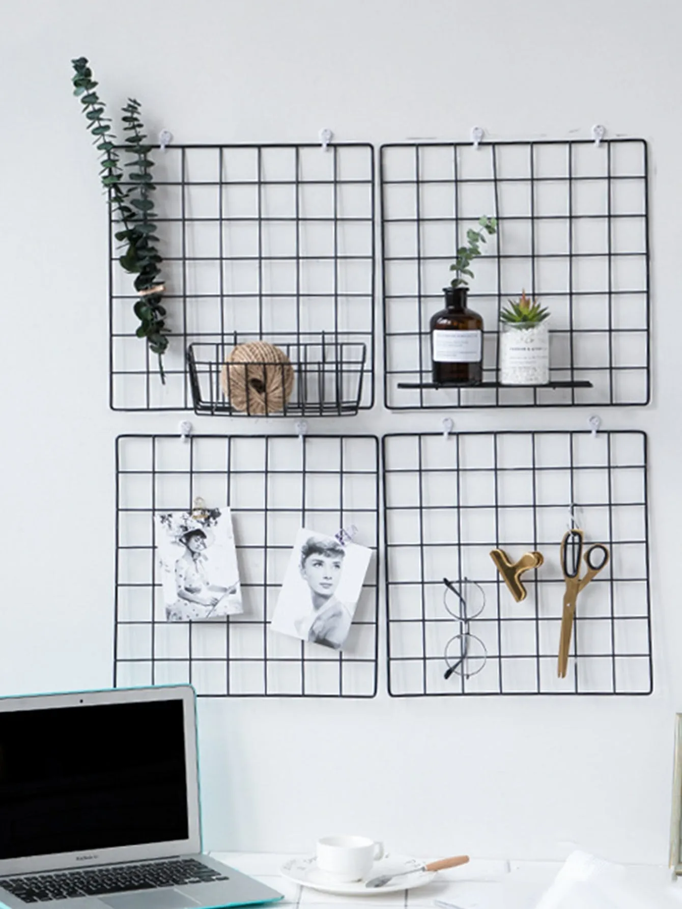 1pc Iron Grid Wall Hanging Decorative Rack