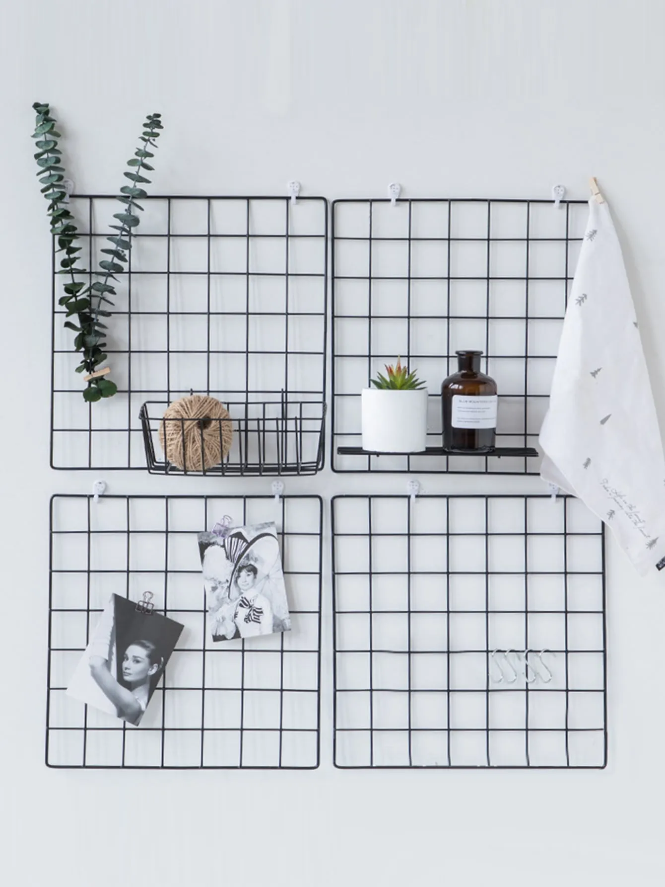 1pc Iron Grid Wall Hanging Decorative Rack