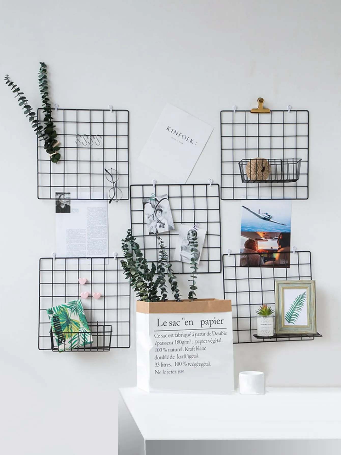 1pc Iron Grid Wall Hanging Decorative Rack