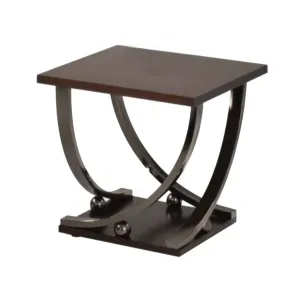 23 Inch Wood Top End Table With Curved Metal Legs,Dark Brown By Benzara