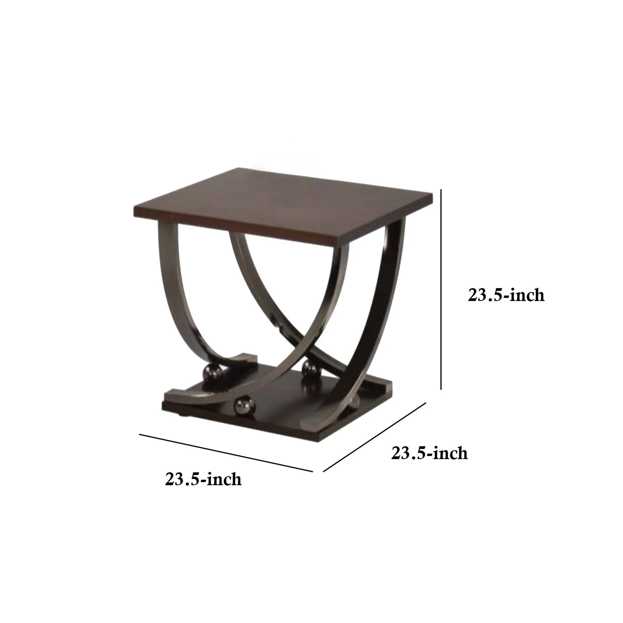 23 Inch Wood Top End Table With Curved Metal Legs,Dark Brown By Benzara