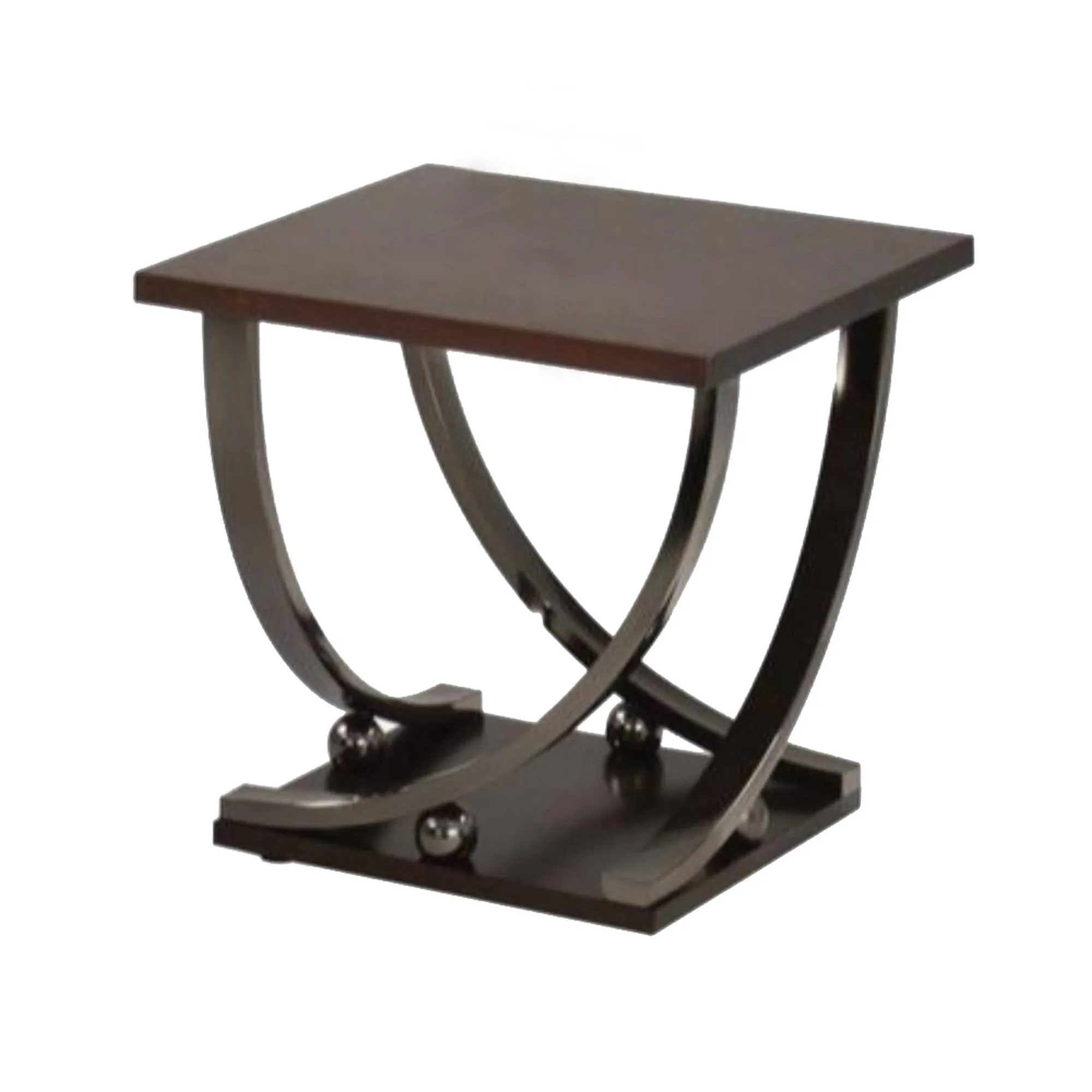 23 Inch Wood Top End Table With Curved Metal Legs,Dark Brown By Benzara