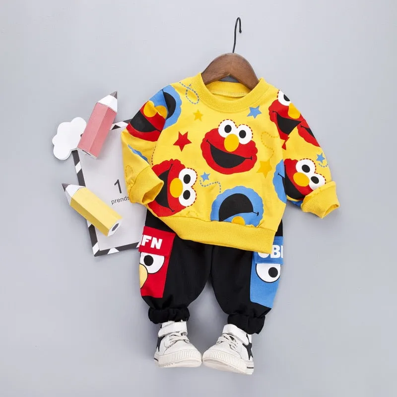 2Pcs Unisex Cartoon Long Sleeve Sweater Jogger Outfits For Kids