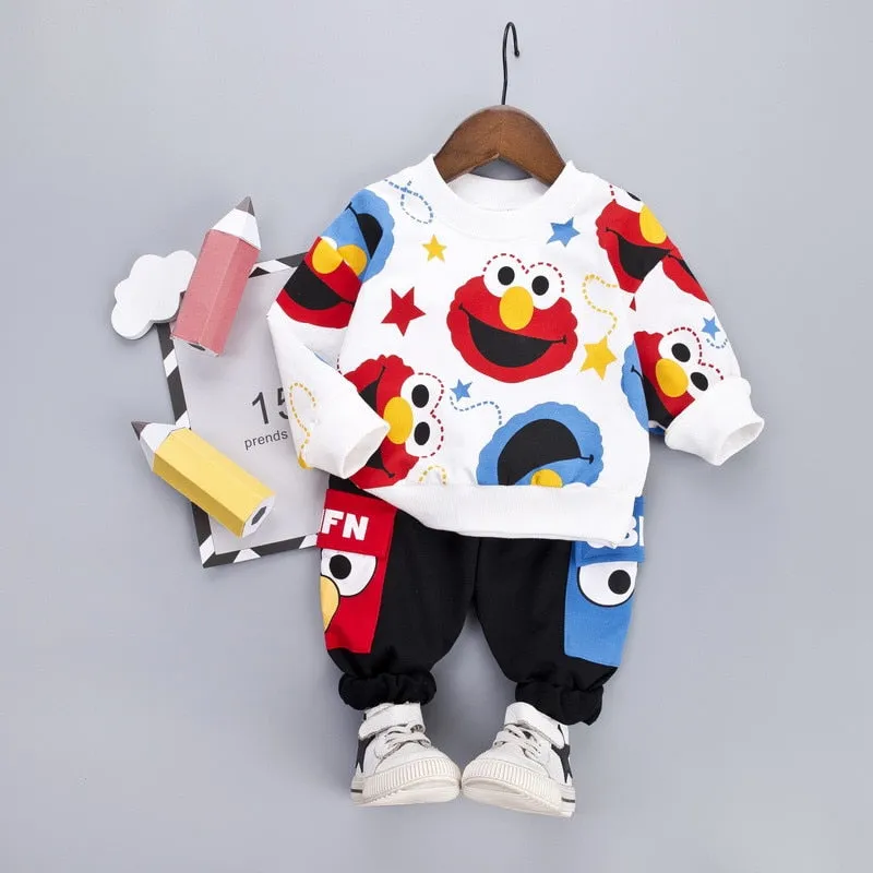 2Pcs Unisex Cartoon Long Sleeve Sweater Jogger Outfits For Kids