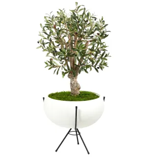 3' Olive Artificial Tree in White Planter with Metal Stand - Low Maintenance, Life-Like & Vibrant Silk Trees For Busy People.