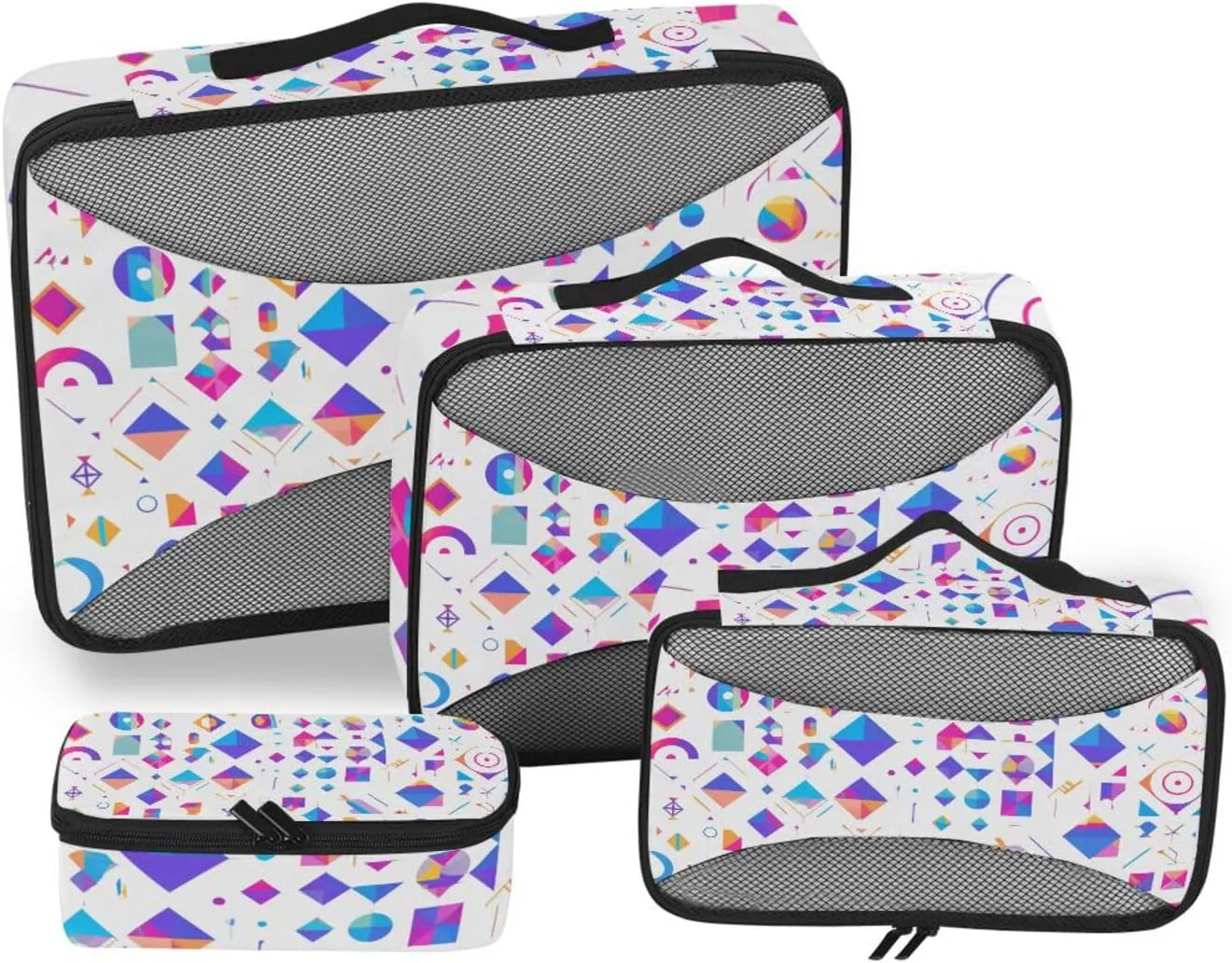 4 Pcs set organizer for travel Mesh Travel Essentials Geometric Shapes Gradient Colors expandable luggage packing cubes