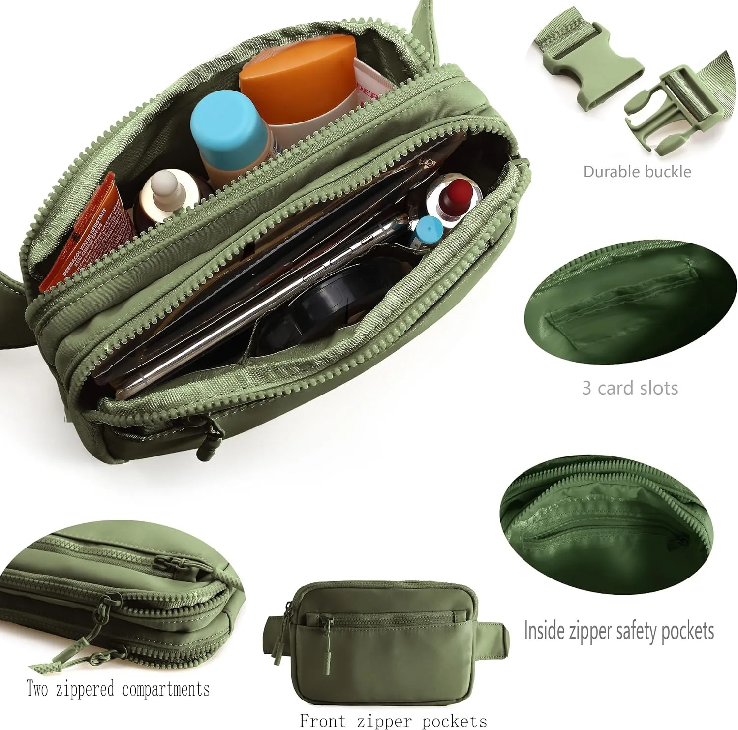 4 Zipper Pockets Fanny Packs Adjustable Straps For Women Men,Cross Body Waist Packs Belt Bag for Workout,Hiking,Running