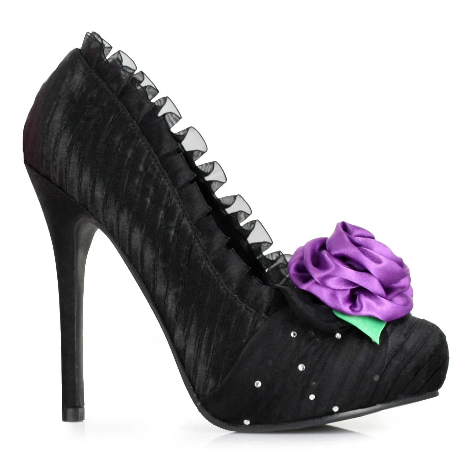 5 Satin Pump With Flower And Rhinestone Decor. Women