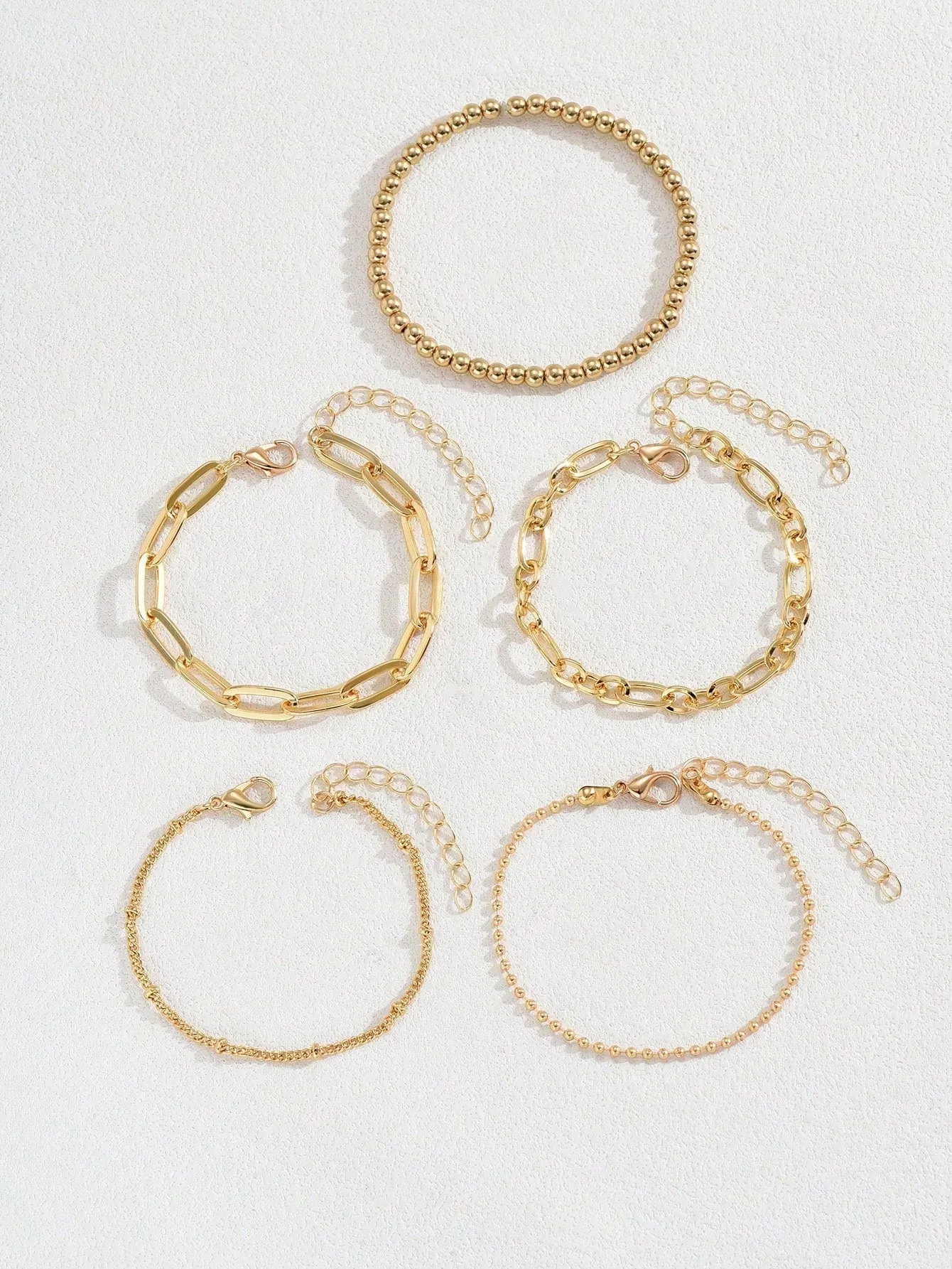 5pcs/set  Versatile Casual Chain & Bead Decor Bracelet Set