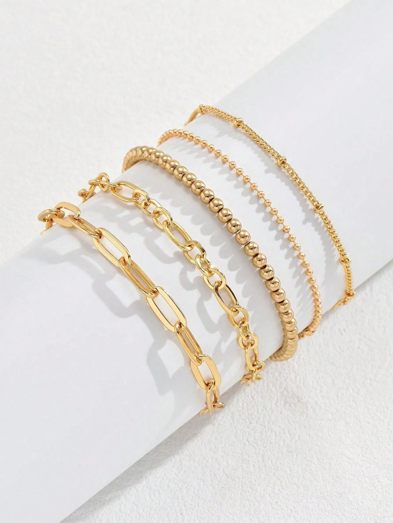 5pcs/set  Versatile Casual Chain & Bead Decor Bracelet Set