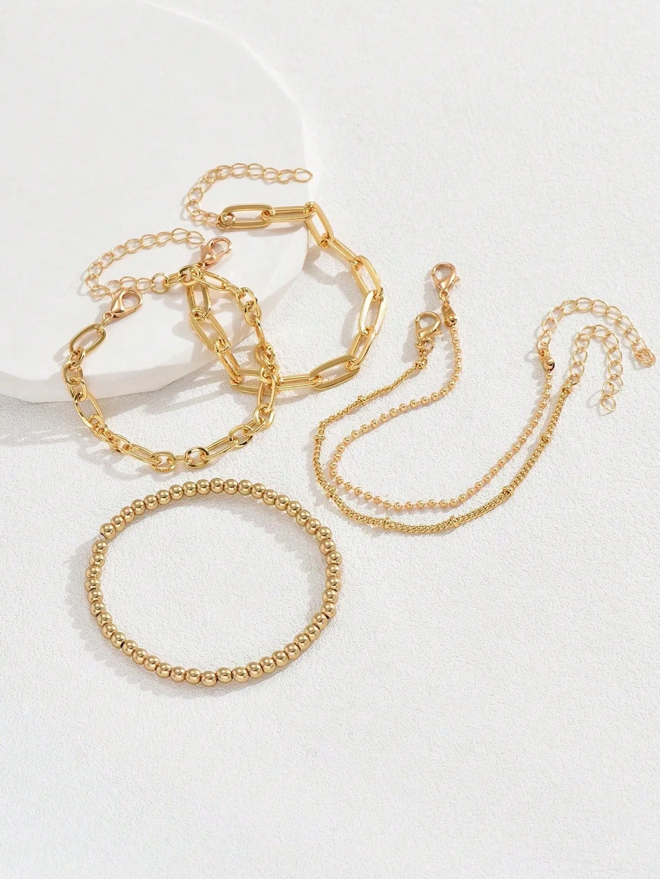 5pcs/set  Versatile Casual Chain & Bead Decor Bracelet Set