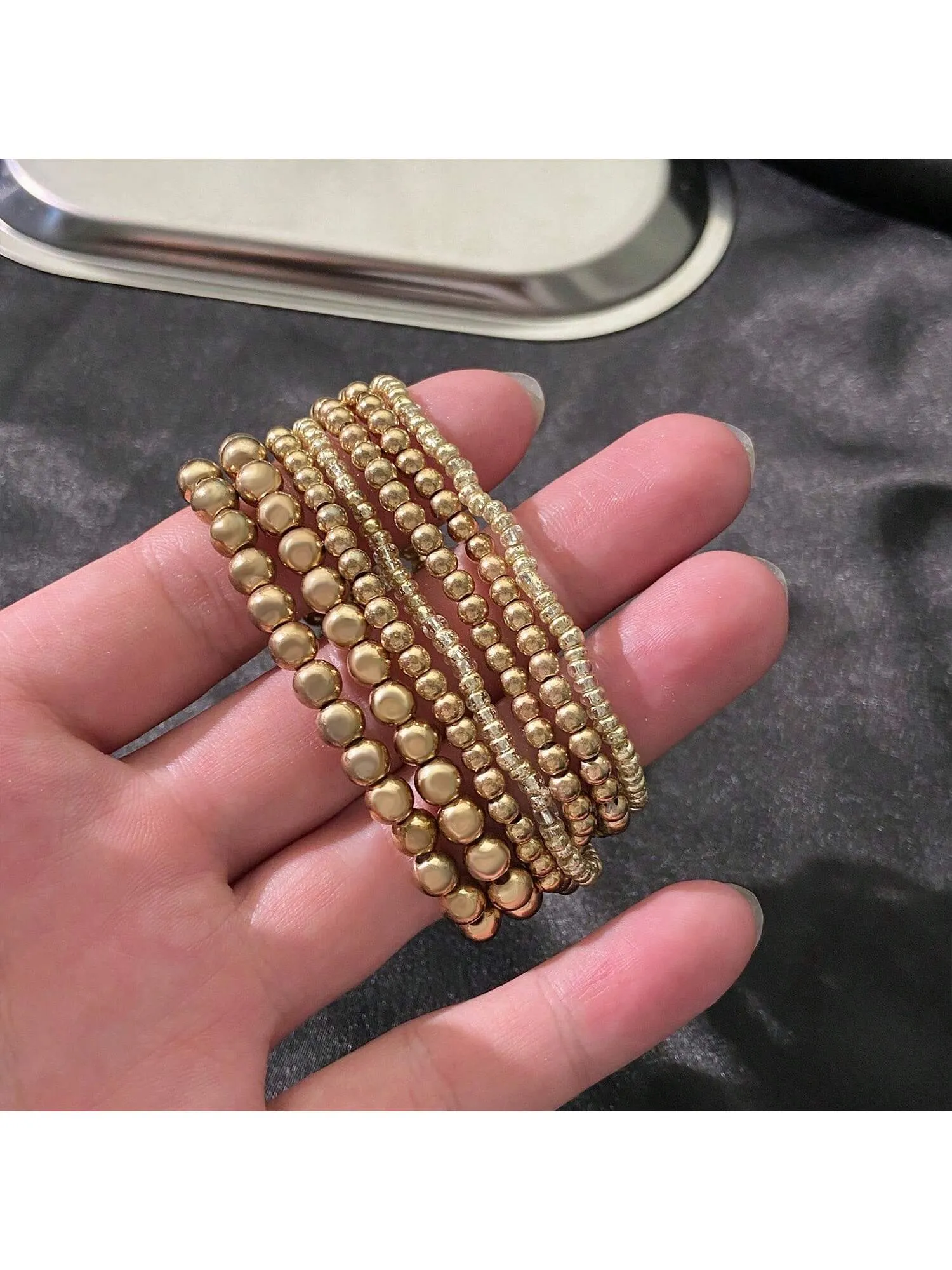 5pcs/set  Versatile Casual Chain & Bead Decor Bracelet Set