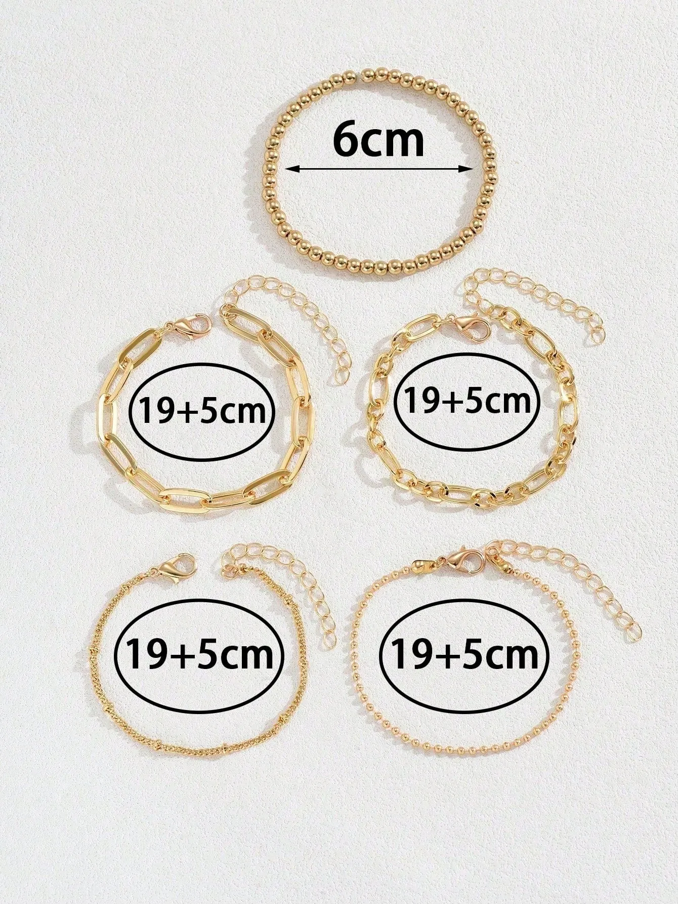 5pcs/set  Versatile Casual Chain & Bead Decor Bracelet Set