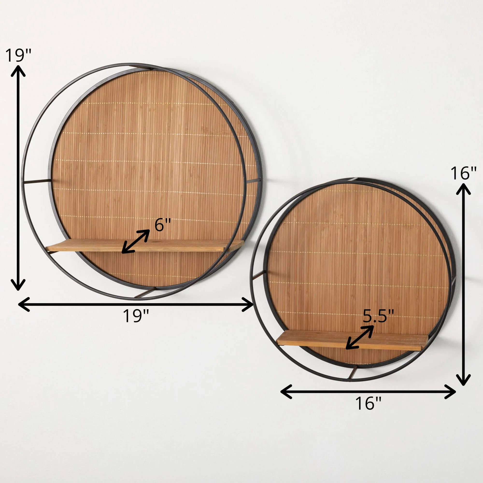 6 x 19 x 19 & 5.5 x 16 x 16 Circular Wood Wall Shelf - Set of 2, Brown