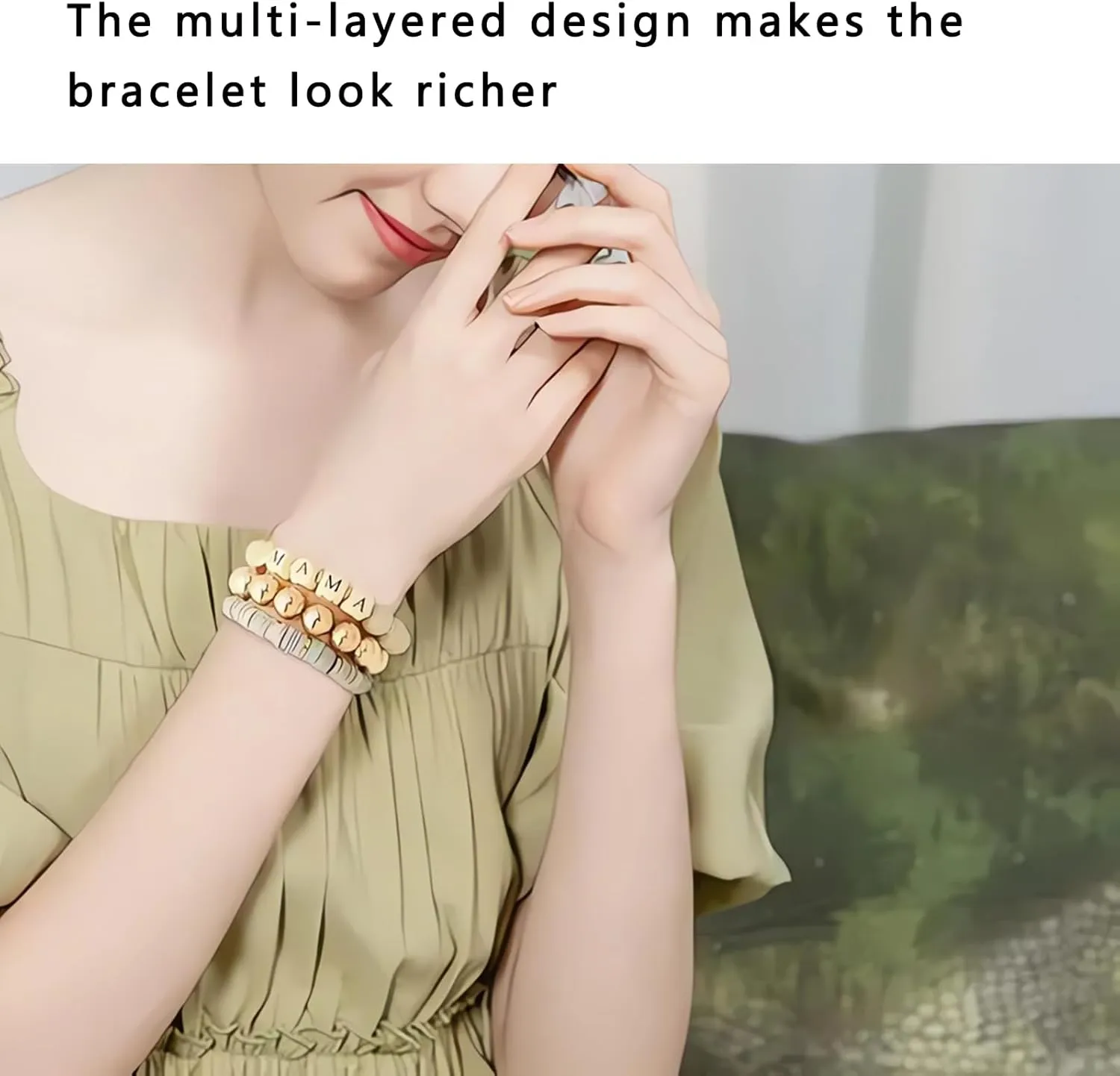 7Pcs Beaded Mama Bracelet, Adjustable Stackable Layered Stretch Bracelets, Polymer Clay Beads Bracelets, Mother Daughter Gift Jewelry for Women Birthday Gifts