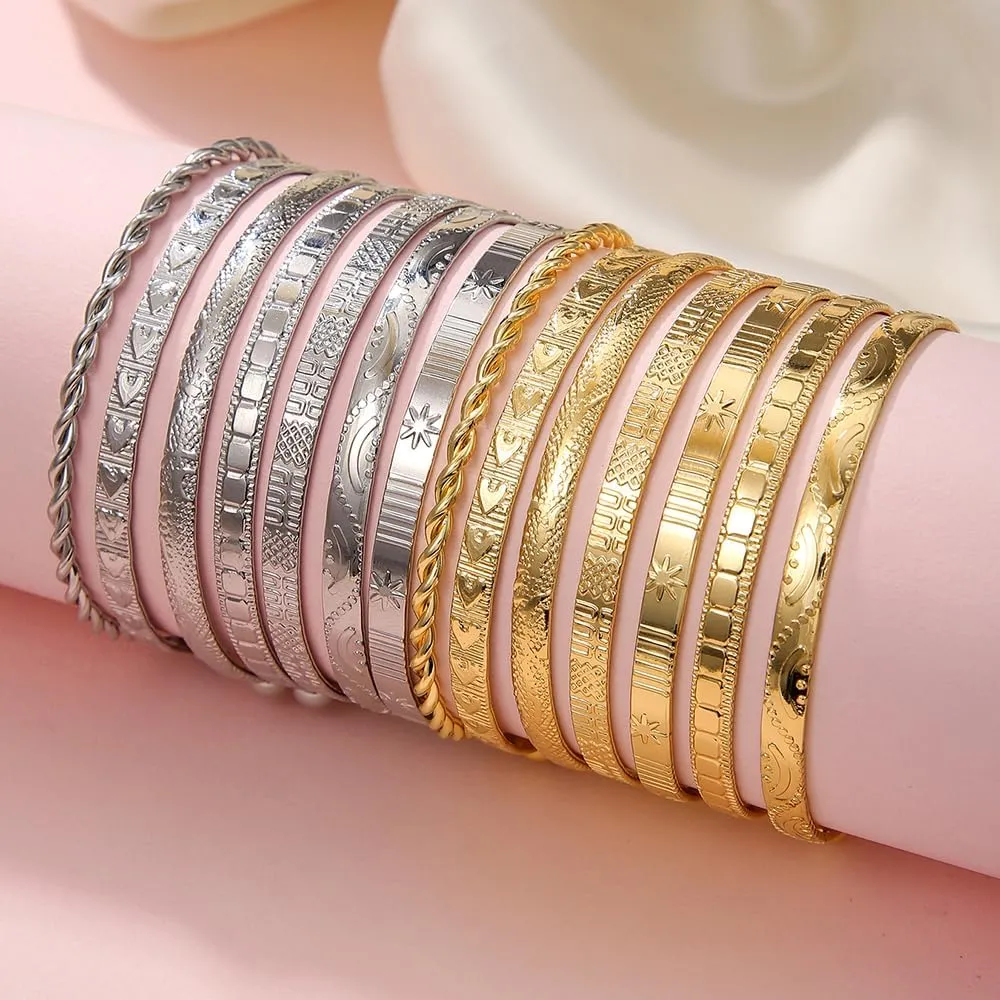 7Pcs Gold Bangle Bracelets Set for Women - Multi Layer Stackable Textured Bracelets Indian Cuff Bangles Boho Jewelry Set