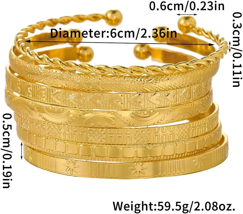 7Pcs Gold Bangle Bracelets Set for Women - Multi Layer Stackable Textured Bracelets Indian Cuff Bangles Boho Jewelry Set
