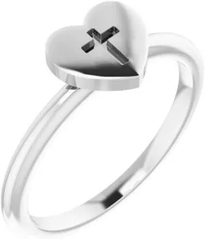 925 Sterling Silver Polished Love Heart With Religious Faith Cross Ring Size 6.5 Statement-Ring for Women