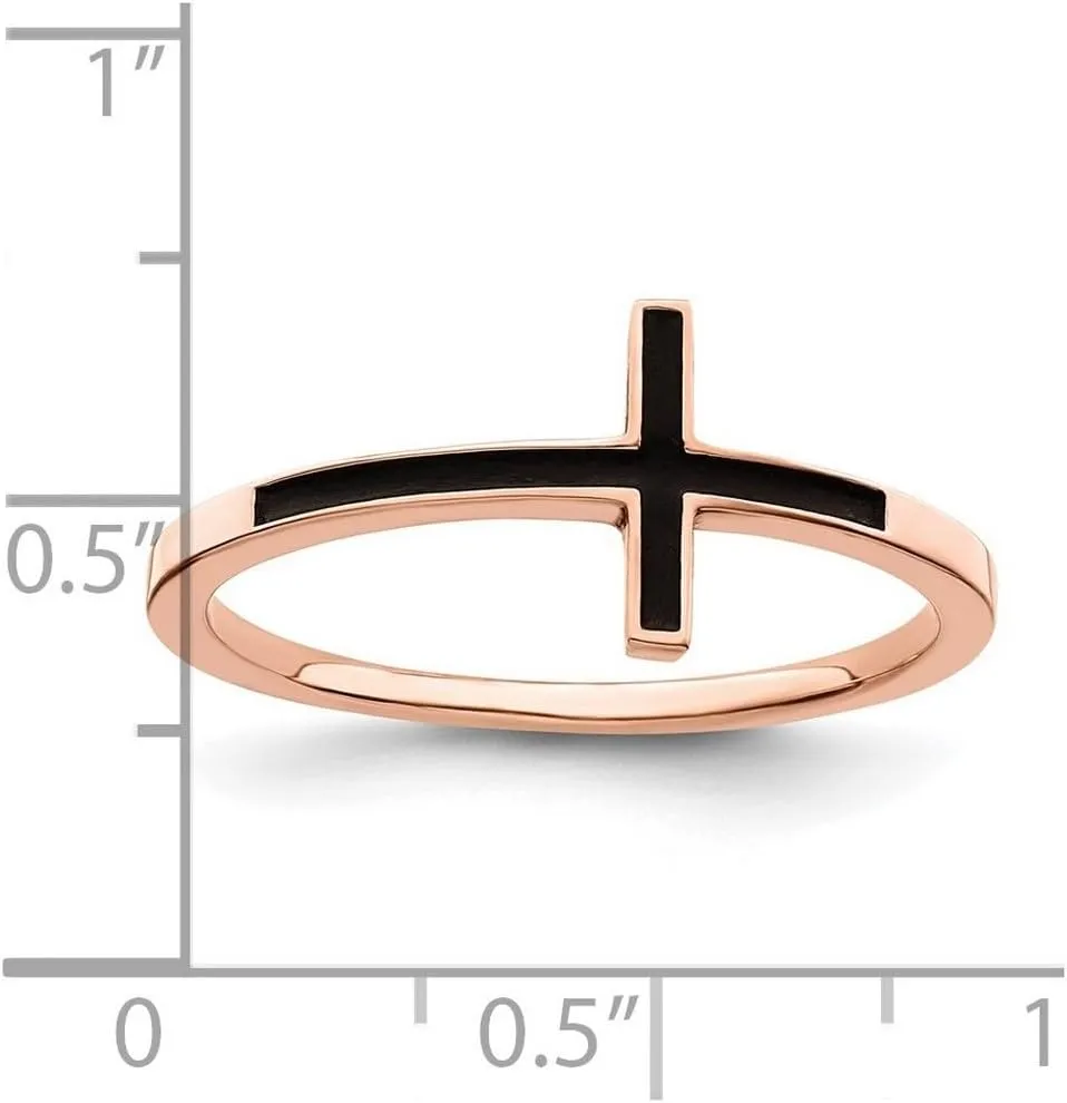 925 Sterling Silver Polished Rose Gold Plated Artisan Oxidized Sideways Religious Faith Cross Ring - Jewelry Gift for Mom