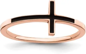 925 Sterling Silver Polished Rose Gold Plated Artisan Oxidized Sideways Religious Faith Cross Ring - Jewelry Gift for Mom