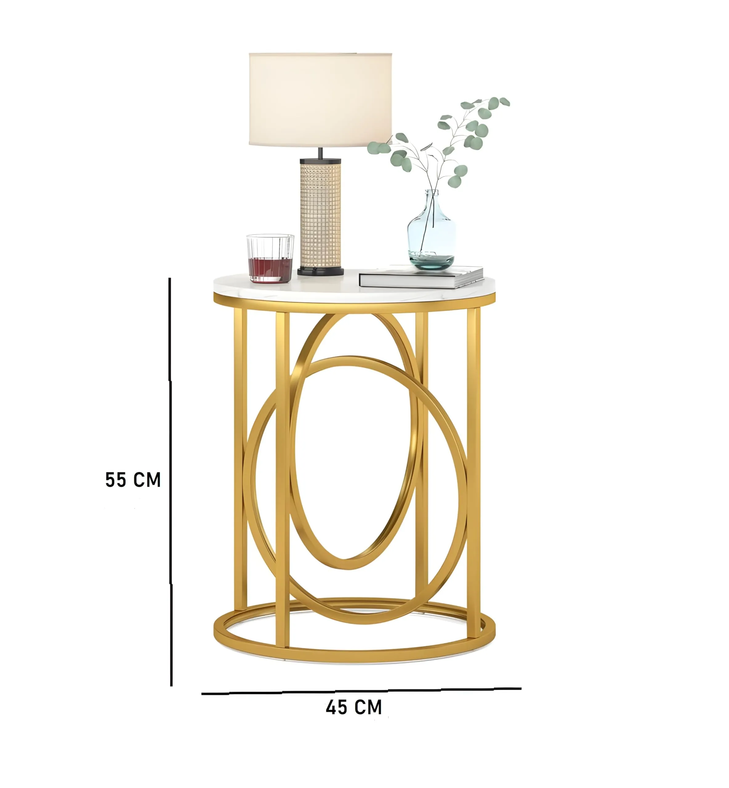 A.B.D HOME DECOR Metal Round Coffee Table | End Table | Side Table | Centre Table | Marble Pattern Wooden Top and Metal Frame | Ring (Golden White)