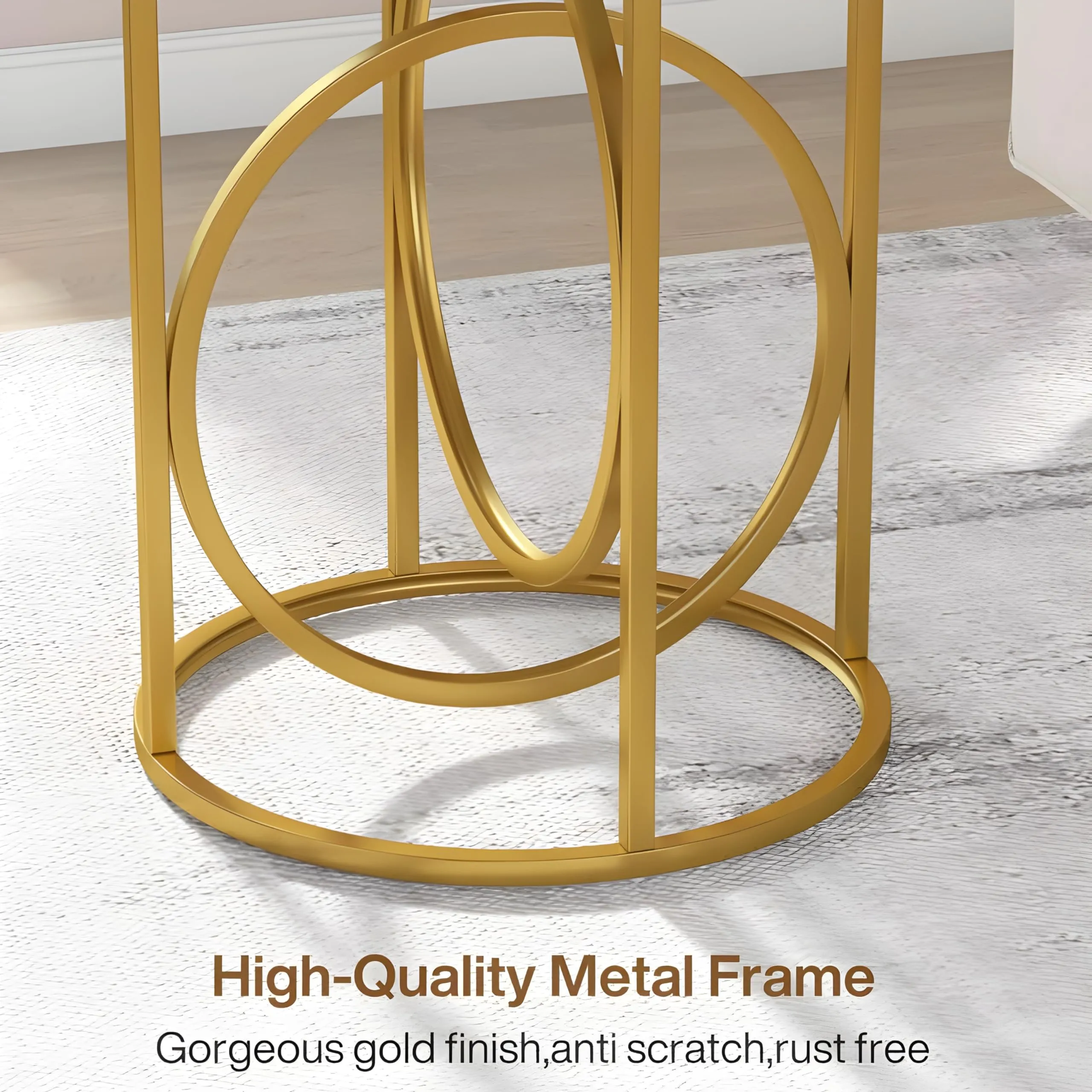 A.B.D HOME DECOR Metal Round Coffee Table | End Table | Side Table | Centre Table | Marble Pattern Wooden Top and Metal Frame | Ring (Golden White)