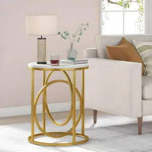 A.B.D HOME DECOR Metal Round Coffee Table | End Table | Side Table | Centre Table | Marble Pattern Wooden Top and Metal Frame | Ring (Golden White)