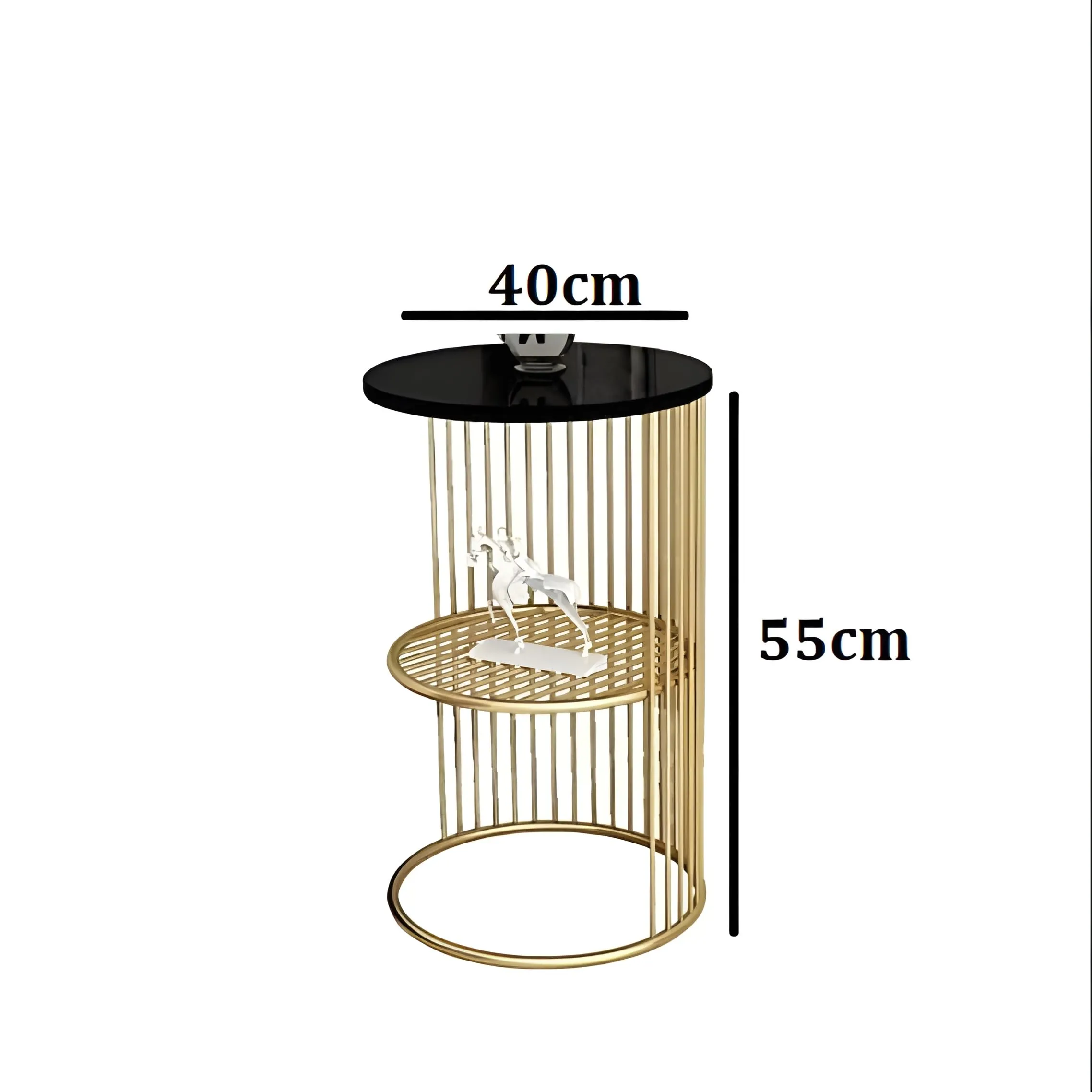 A.B.D HOME DECOR Modern Accent Round Coffee Table | End Table | Side Table | Marble Pattern Wooden Top and Metal Frame | Jali (Golden Black)