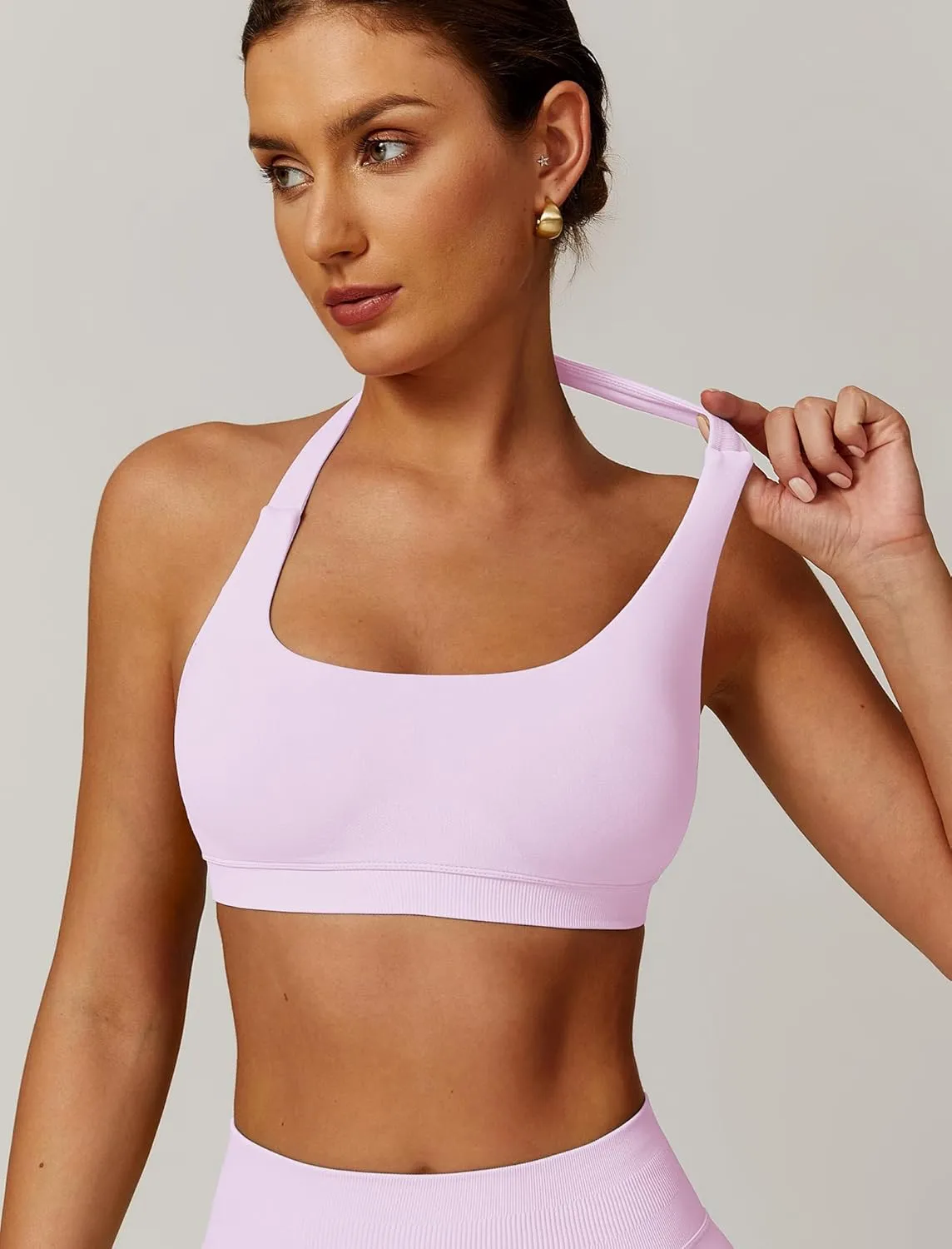 ABOCIW Women Seamless Halter Sports Bra Open Back Padded Gym Workout Crop Tank Tops Low Impact Bra