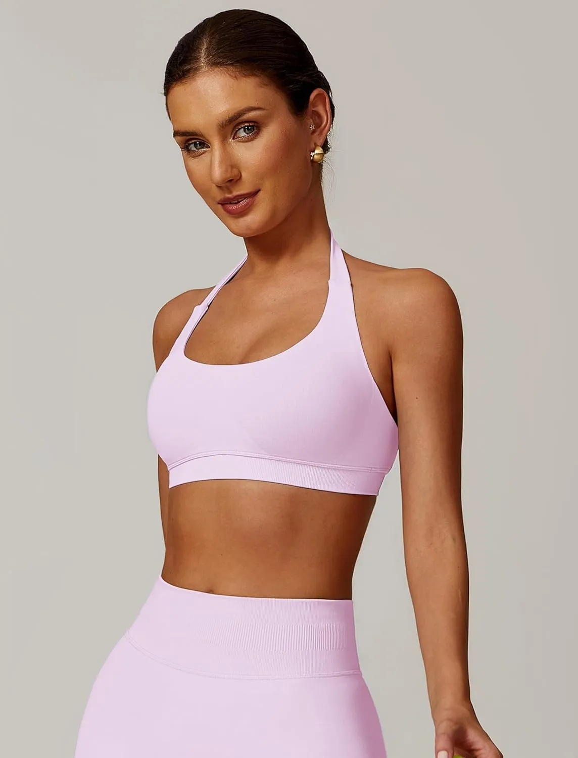 ABOCIW Women Seamless Halter Sports Bra Open Back Padded Gym Workout Crop Tank Tops Low Impact Bra