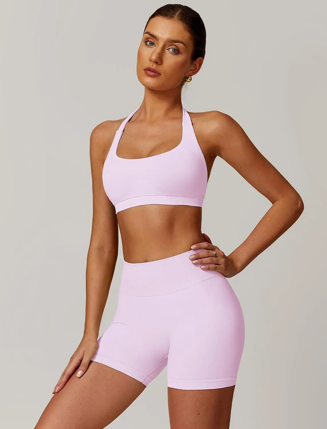 ABOCIW Women Seamless Halter Sports Bra Open Back Padded Gym Workout Crop Tank Tops Low Impact Bra
