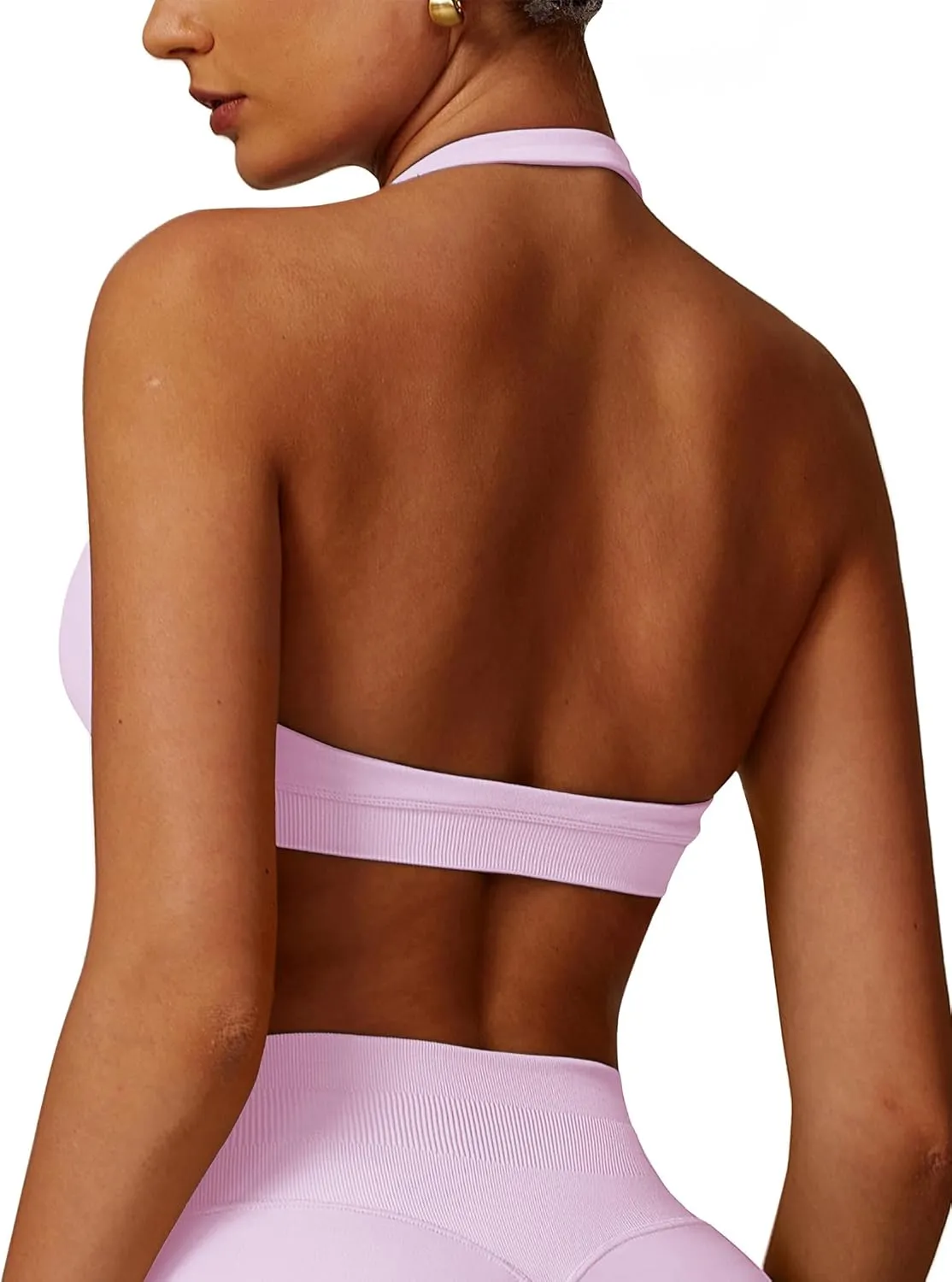 ABOCIW Women Seamless Halter Sports Bra Open Back Padded Gym Workout Crop Tank Tops Low Impact Bra