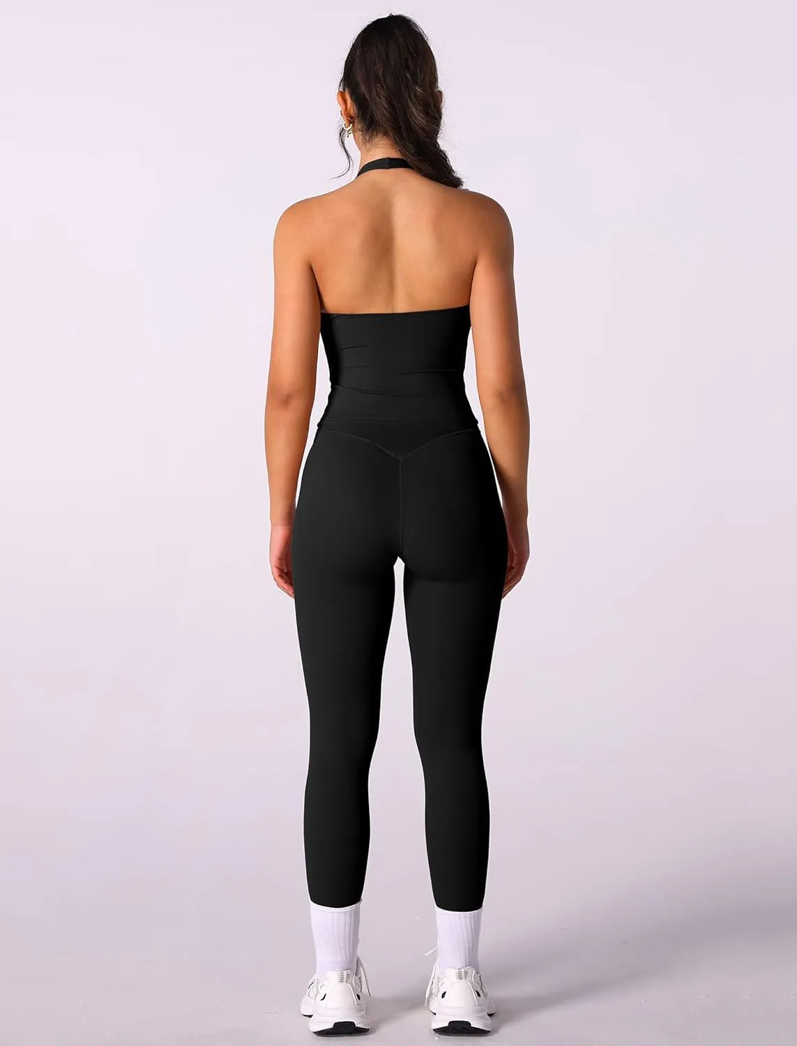 ABOCIW Women Warp Halter Workout Tank V Neck Longline Sports Bras Backless Padded Gym Yoga Tank Tops Y2k Casual Crop