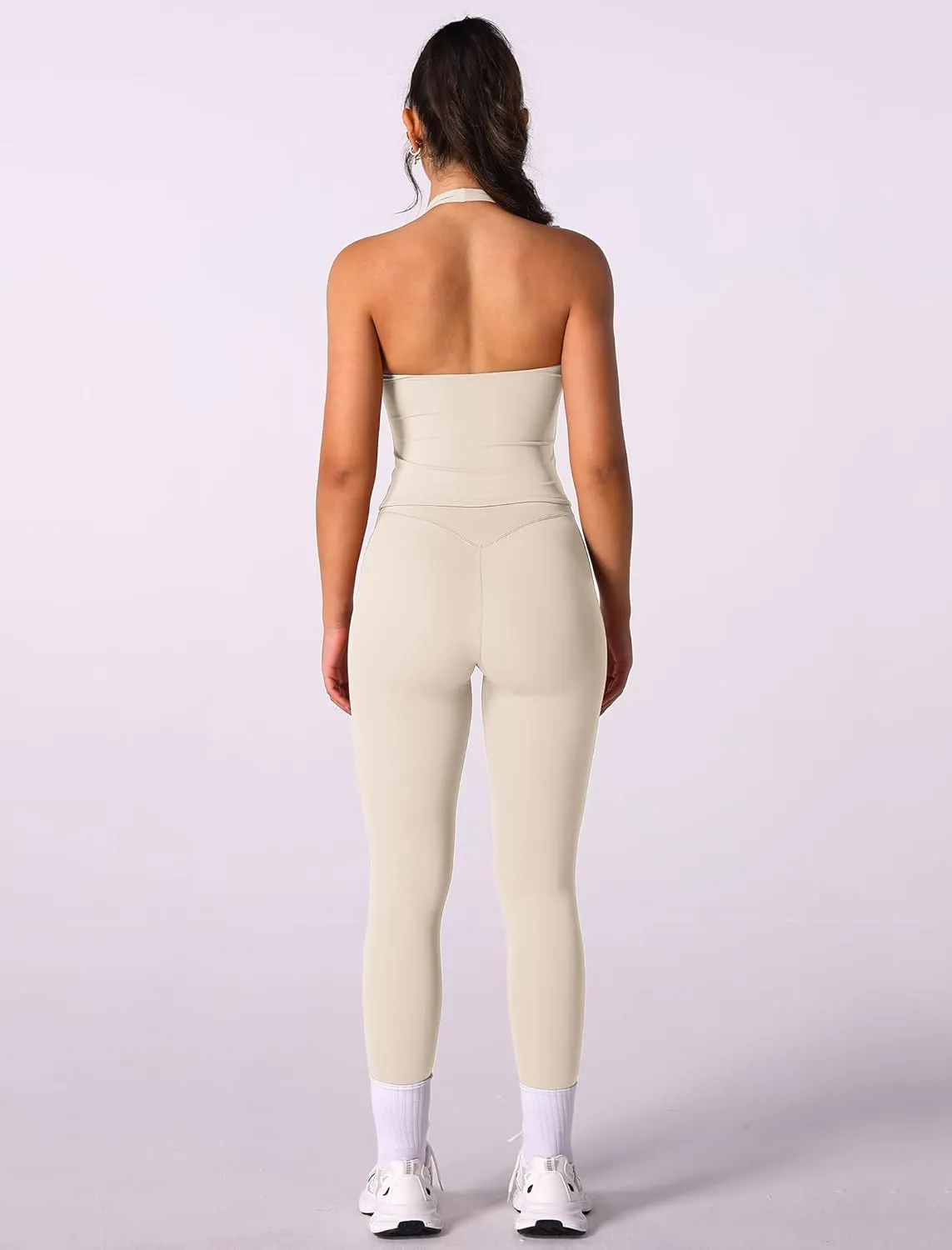 ABOCIW Women Warp Halter Workout Tank V Neck Longline Sports Bras Backless Padded Gym Yoga Tank Tops Y2k Casual Crop