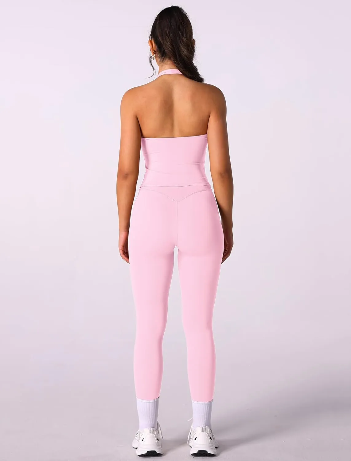 ABOCIW Women Warp Halter Workout Tank V Neck Longline Sports Bras Backless Padded Gym Yoga Tank Tops Y2k Casual Crop
