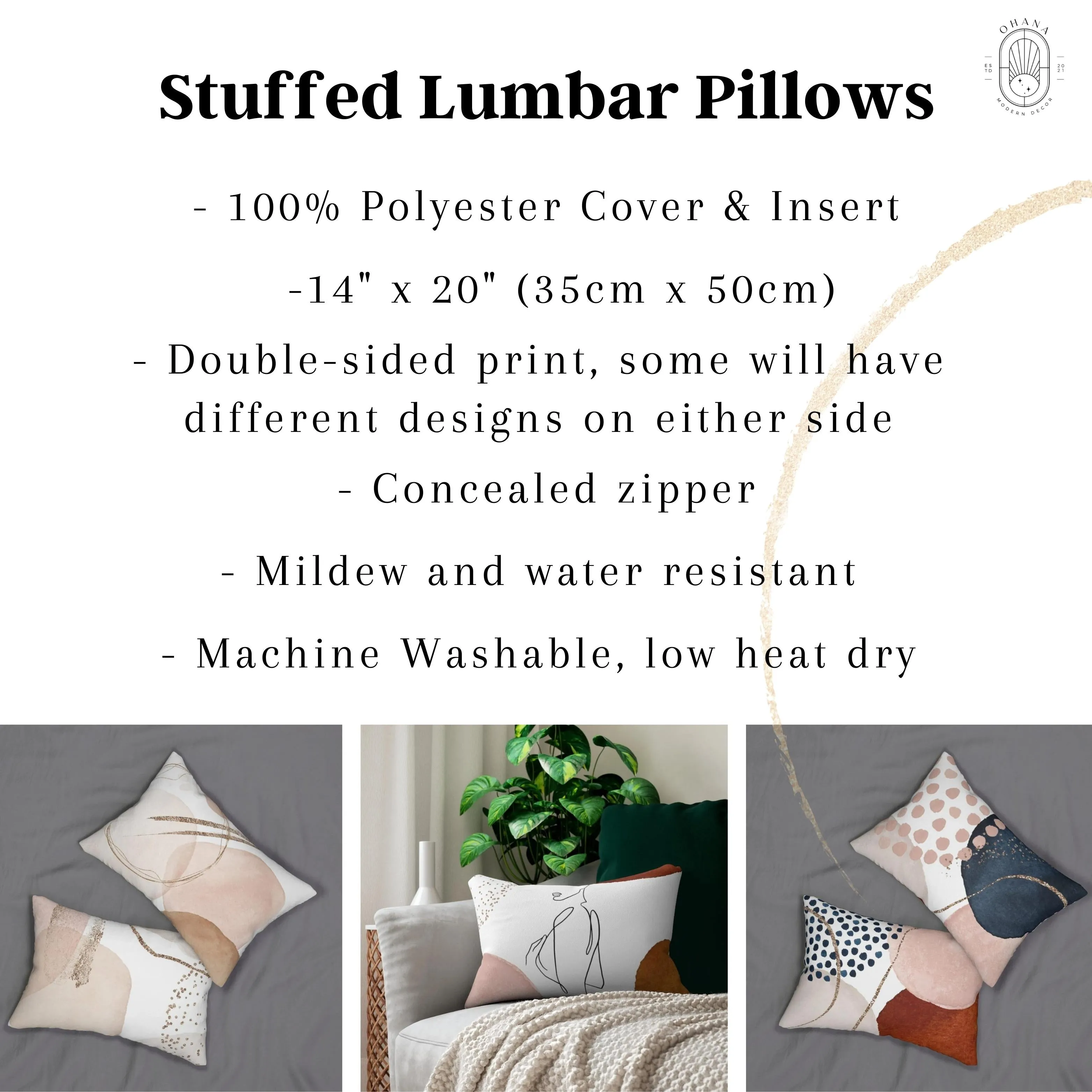Abstract Boho Lumbar Pillow | Beige Rust Cream