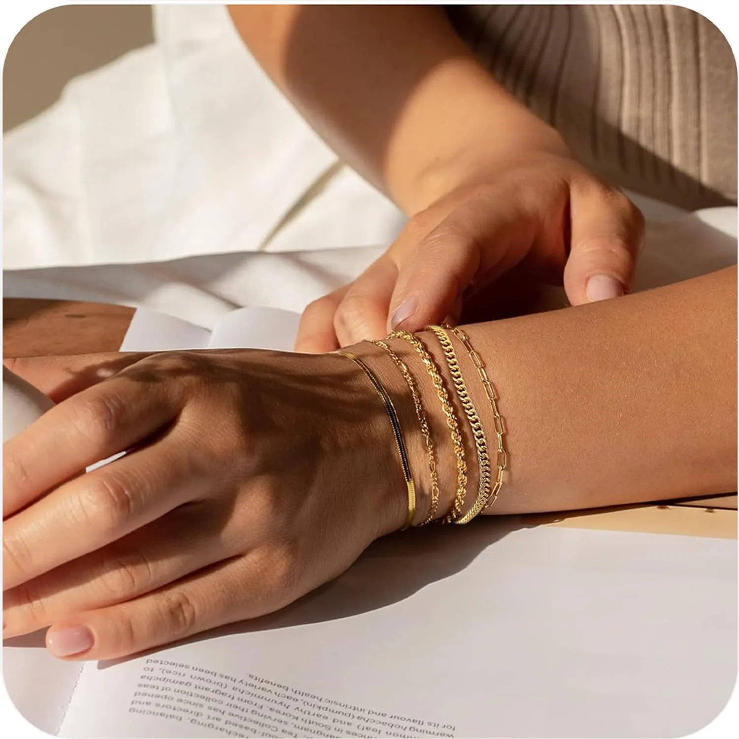 Adjustable Gold Bracelets Set for Women Stackables - 6.5"  2" Extender - 14k Gold Plated - Dainty