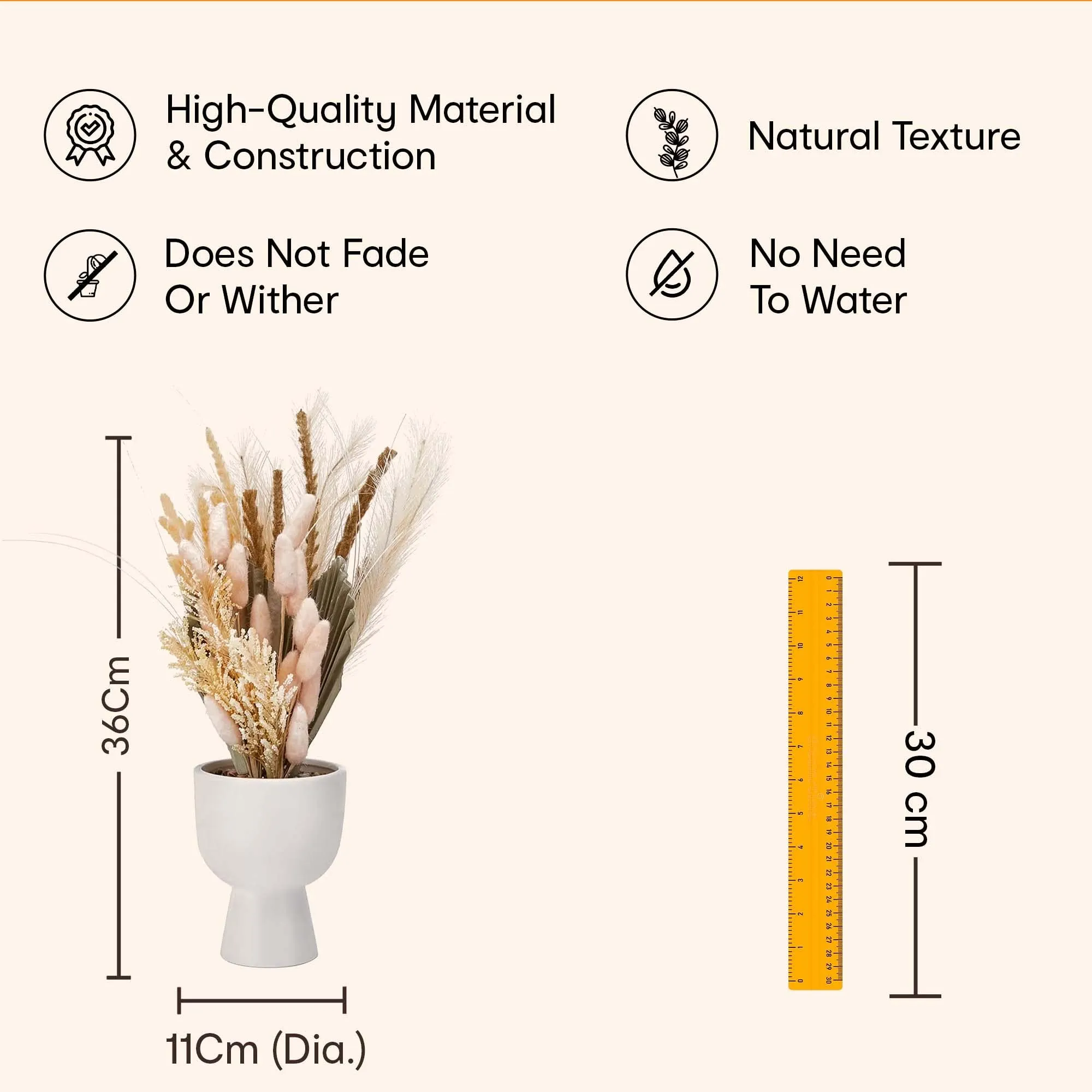 Anko Artificial Bleached Greenery Bunch with White Stoneware Vase | Decorative Items for Home, Office, Bedroom, Balcony, Living Room, Table Top | Natural Look Artificial Plant for Home Décor