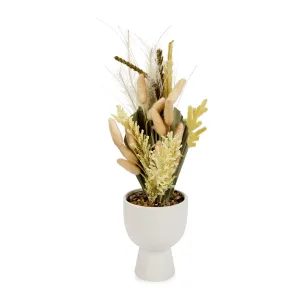 Anko Artificial Bleached Greenery Bunch with White Stoneware Vase | Decorative Items for Home, Office, Bedroom, Balcony, Living Room, Table Top | Natural Look Artificial Plant for Home Décor