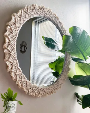 ARSHLAZA Macrame Hanging Wall Mirror with Macrame Round Mirror Art Boho Decor Macrame Decorative Mirror [M10]