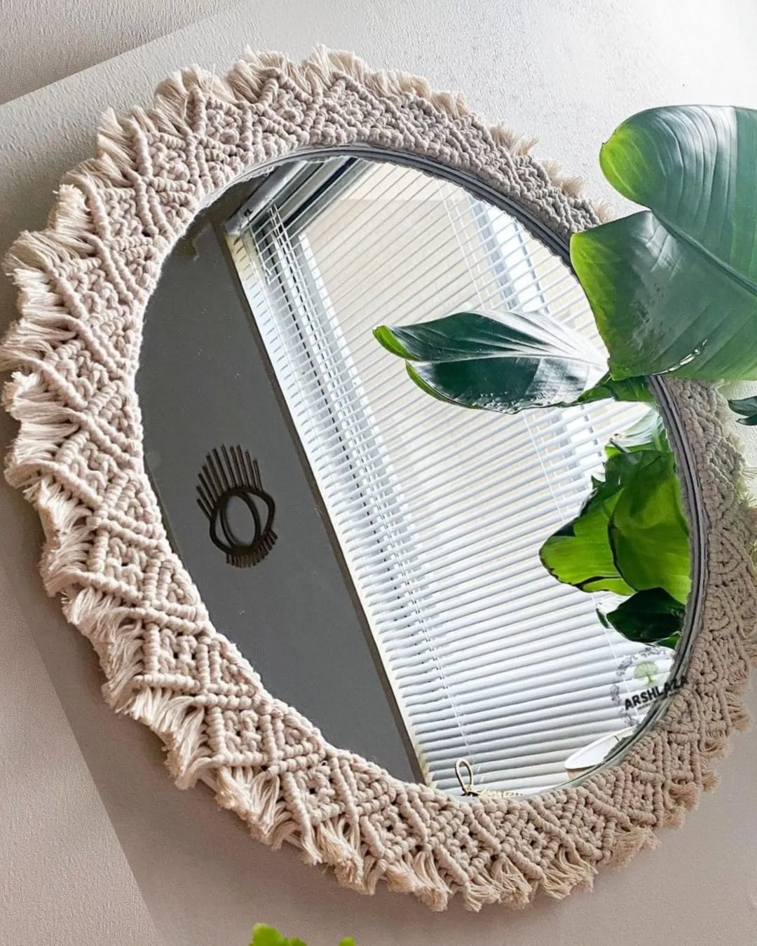 ARSHLAZA Macrame Hanging Wall Mirror with Macrame Round Mirror Art Boho Decor Macrame Decorative Mirror [M10]