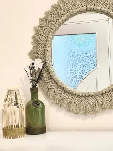 ARSHLAZA Macrame Hanging Wall Mirror with Macrame Round Mirror Art Boho Decor Macrame Decorative Mirror [MGRN02] Framed,Green