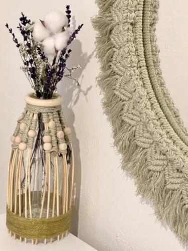 ARSHLAZA Macrame Hanging Wall Mirror with Macrame Round Mirror Art Boho Decor Macrame Decorative Mirror [MGRN02] Framed,Green