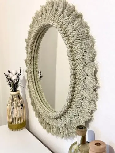 ARSHLAZA Macrame Hanging Wall Mirror with Macrame Round Mirror Art Boho Decor Macrame Decorative Mirror [MGRN02] Framed,Green