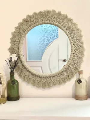 ARSHLAZA Macrame Hanging Wall Mirror with Macrame Round Mirror Art Boho Decor Macrame Decorative Mirror [MGRN02] Framed,Green